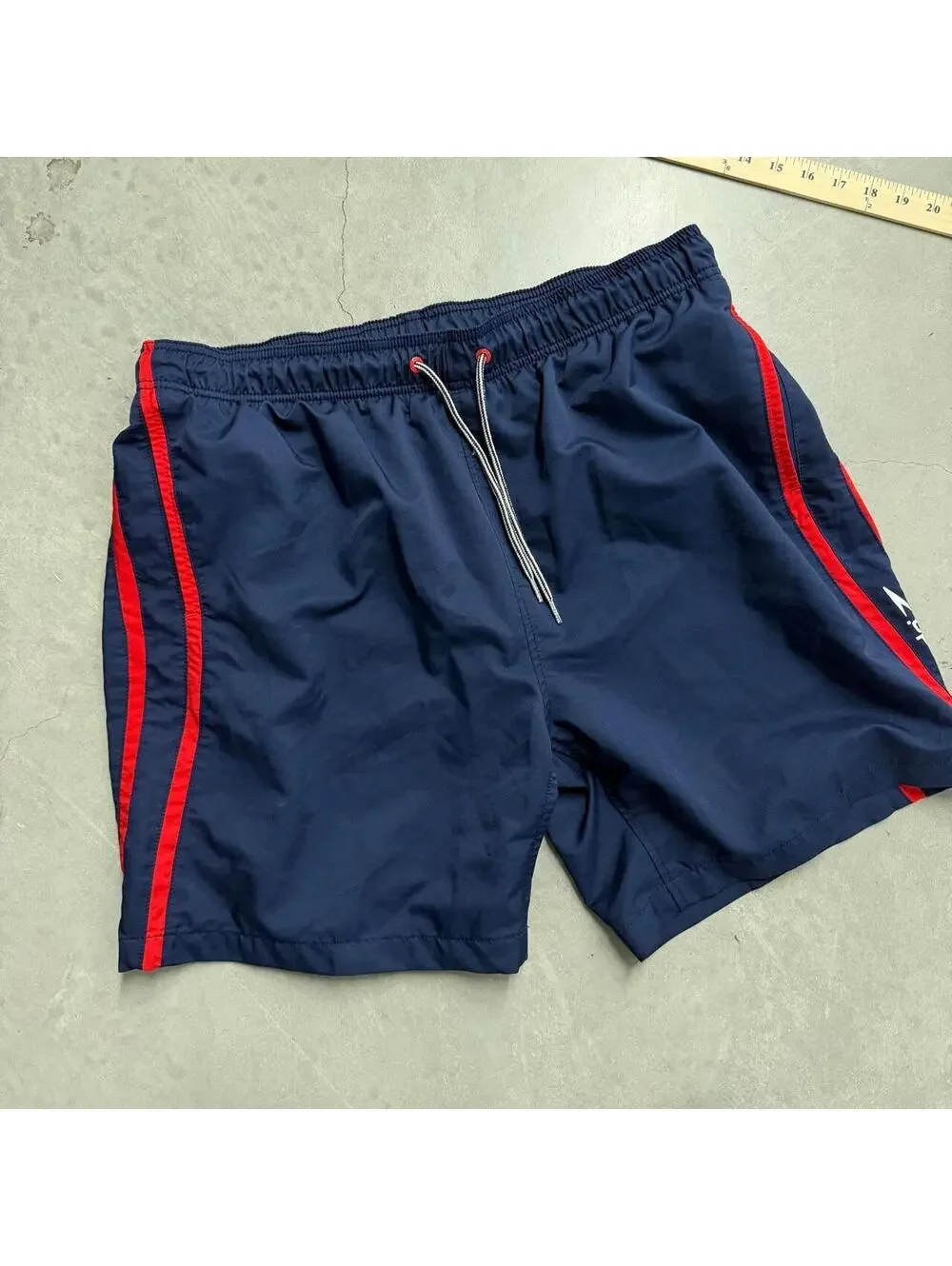 2000s Men's Speedo Navy and Red Design Bathing Suit Sized XL